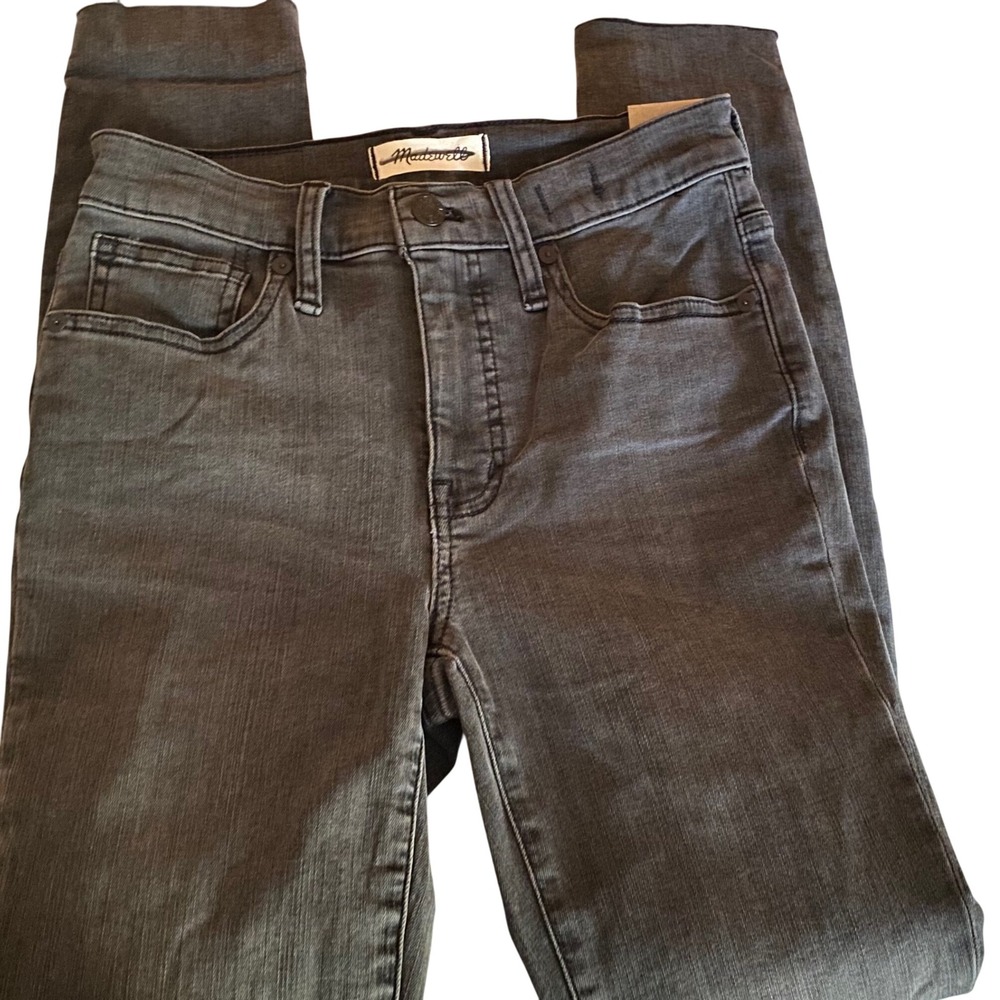 Madewell Mid-Rise Skinny Jeans 25 NEW Dark Gray Distressed Raw Hem Pants
